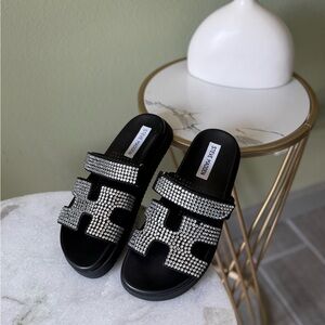 Steve Madden Black Rhinestone Slide Sandals